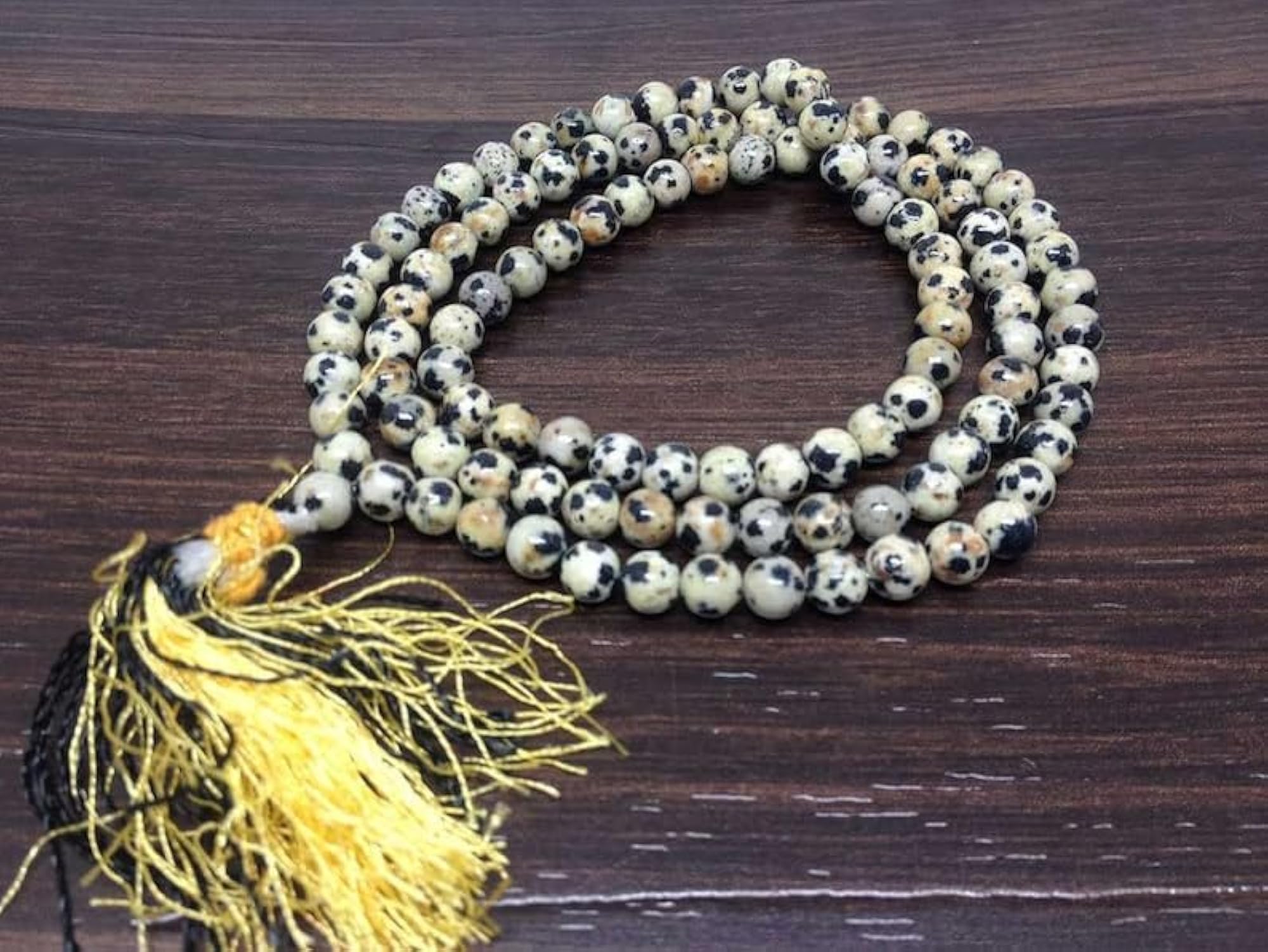 Natural Dalmatian Jasper Beaded Handmade Prayer Mala Necklace